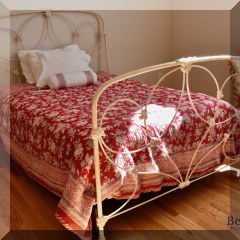 F47. White full size cast metal bed. 54”h - $175